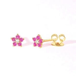 Gold and Pink Flower Stud Earrings
